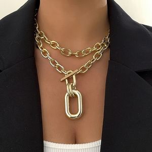 Oversized Gold Chunky Toggle Statement Necklace